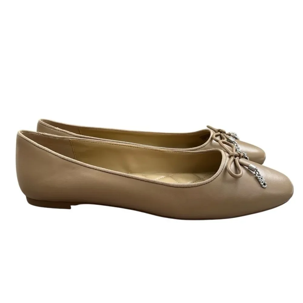 Michael Kors Nori Leather Ballet Flats size 9.5M Tan Bow Shoes Neutral Classic